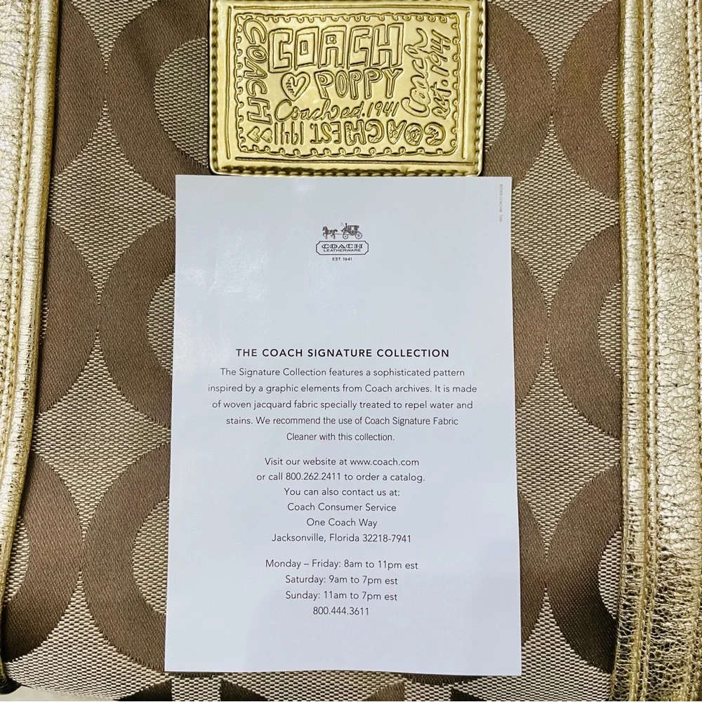 Coach Poppy Op Art Metallic Gold Large Glam Signature Tote - Picture 9 of 12